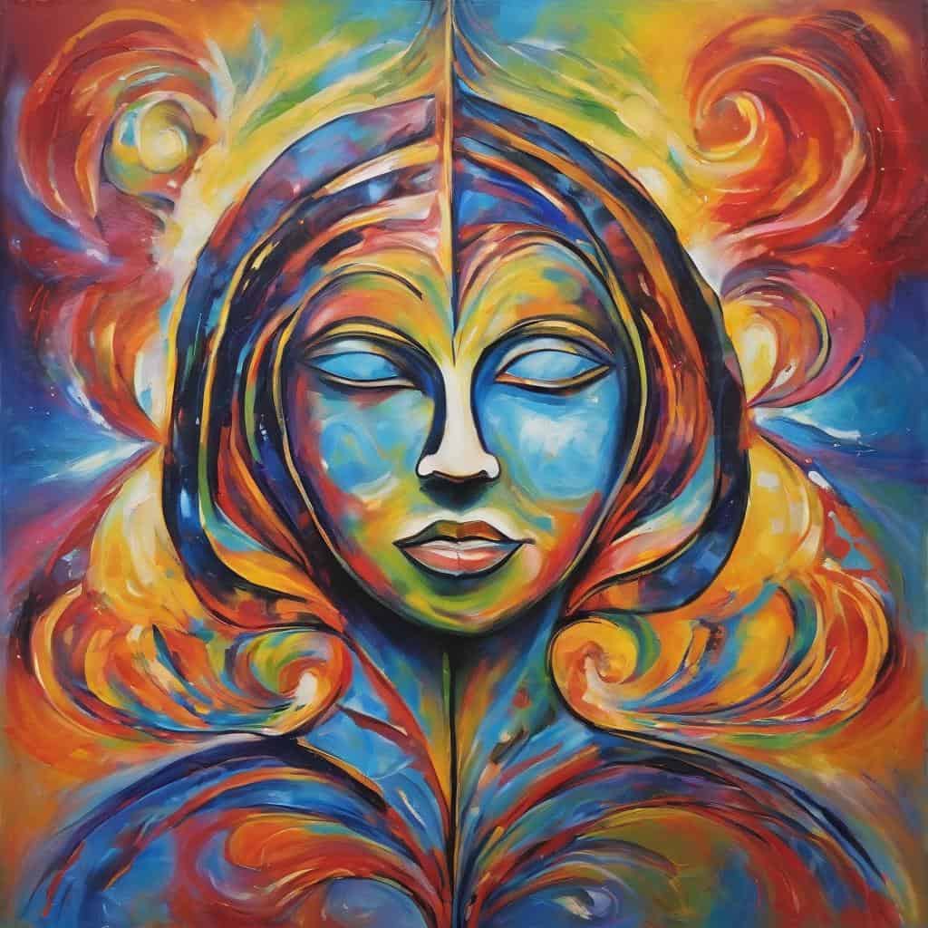 Χαλαρό πορτρέτο γυναίκας σε ζωγραφική έκφραση, με έντονα χρώματα και δυναμική αισθητική.