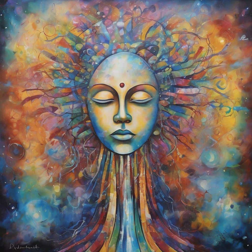 Ανθρώπινο πρόσωπο με πολύχρωμα στοιχεία, πνευματική χαλάρωση και καθαρό μυαλό.