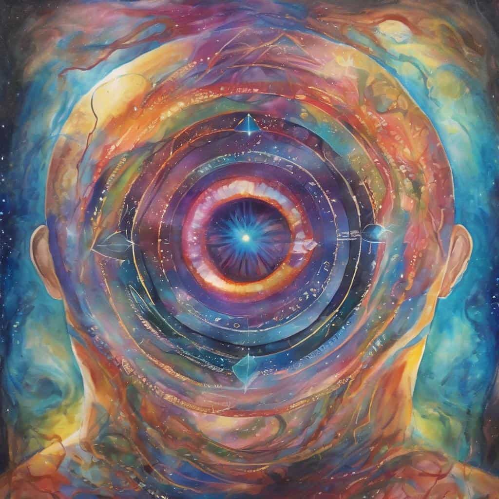 Ορατότητα του νου και εστίαση με κυκλικές εικόνες και αστρικά μοτίβα για διαύγεια του μυαλού.